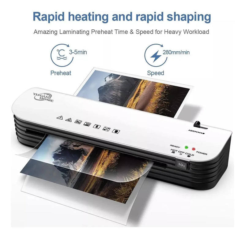 Laminadora Yuguo Home SL299 9”, Enmicadora Frío/Calor con 300 Micas y Cortador de Papel A4