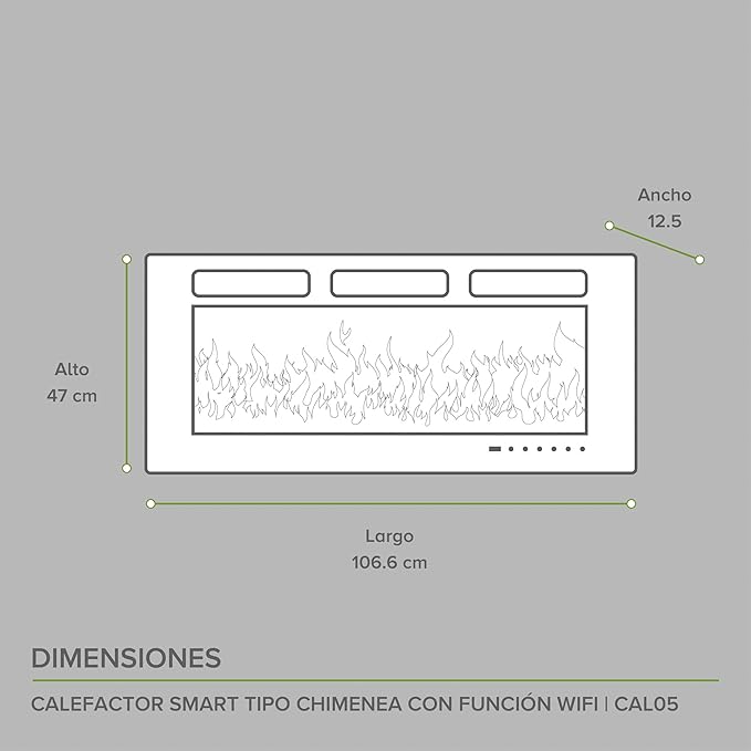 Chimenea Eléctrica AVERA 42'' con WiFi, 3 en 1 Empotrable, De Pared o De Pie, Flama LED 7 Colores