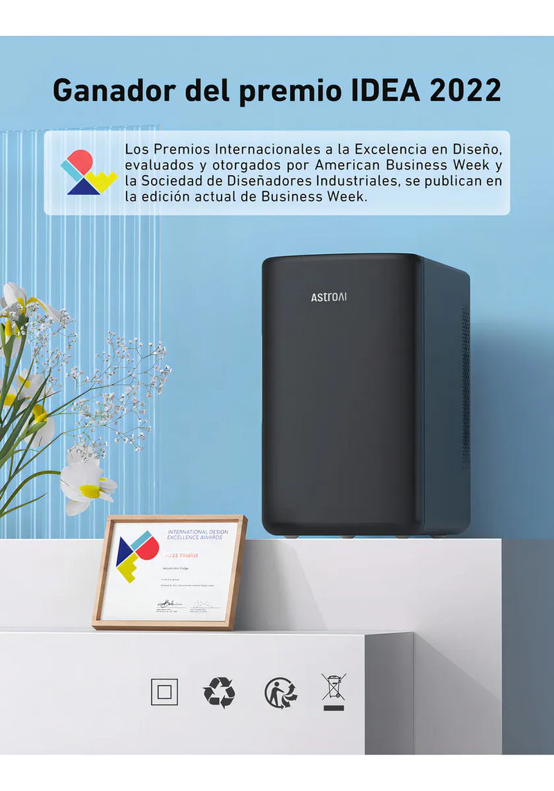 Mini Refrigerador 6L (8 Latas), Frigobar Portátil AC/DC para Habitación, Oficina, Auto y Viaje