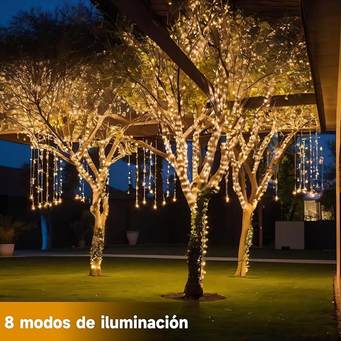 Luces Solares LED ELECGO 2x10M, Blanco Cálido, 8 Modos, IP65 Impermeable