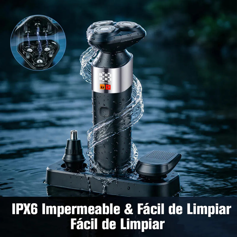 Rasuradora Eléctrica Hombre IPX7 Recargable Kit 3 en 1 Barba y Nariz
