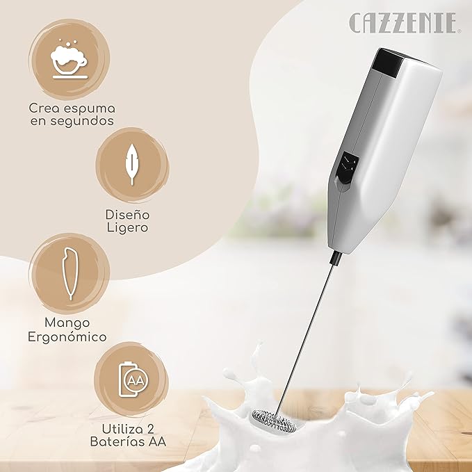 Cazzenie Espumador de Leche Eléctrico de Acero Inoxidable, Batidor de Mano