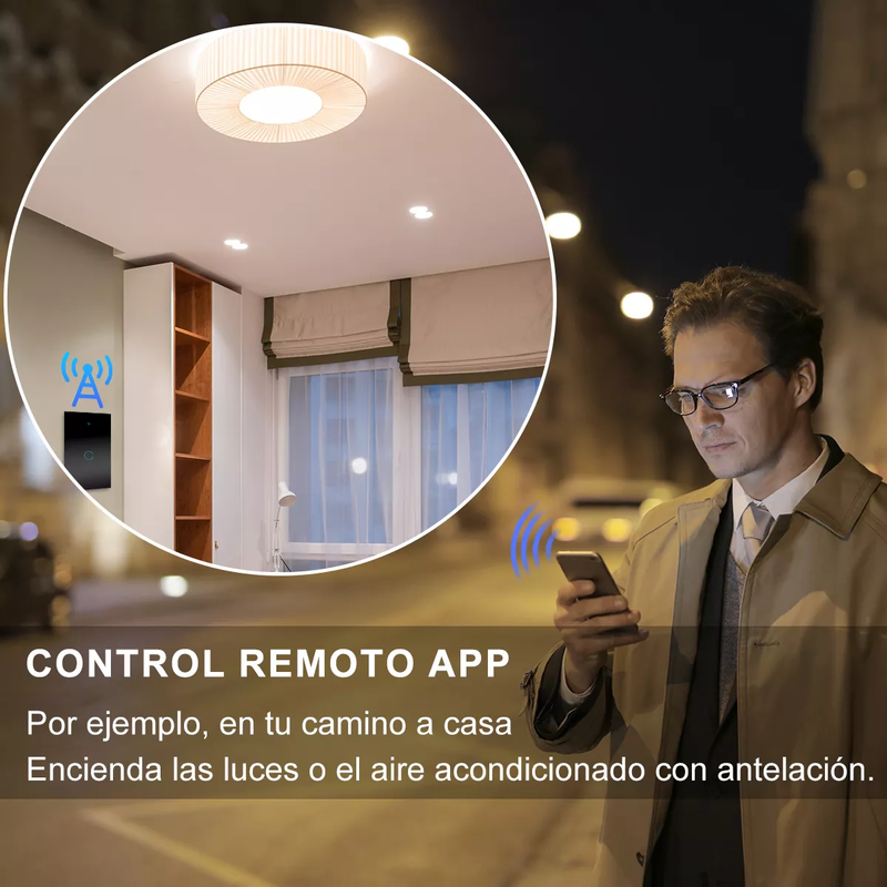 Interruptor Inteligente WiFi Táctil con Control por App y Voz, Vidrio Templado, Fácil Instalación