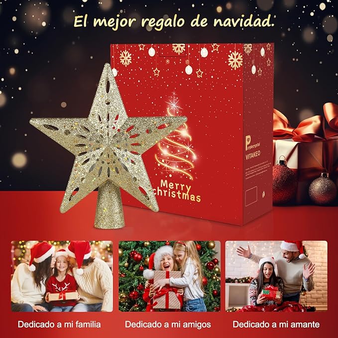 Proyector LED de Navidad 360° con 6 Patrones, Copos de Nieve y Estrellas en 3D