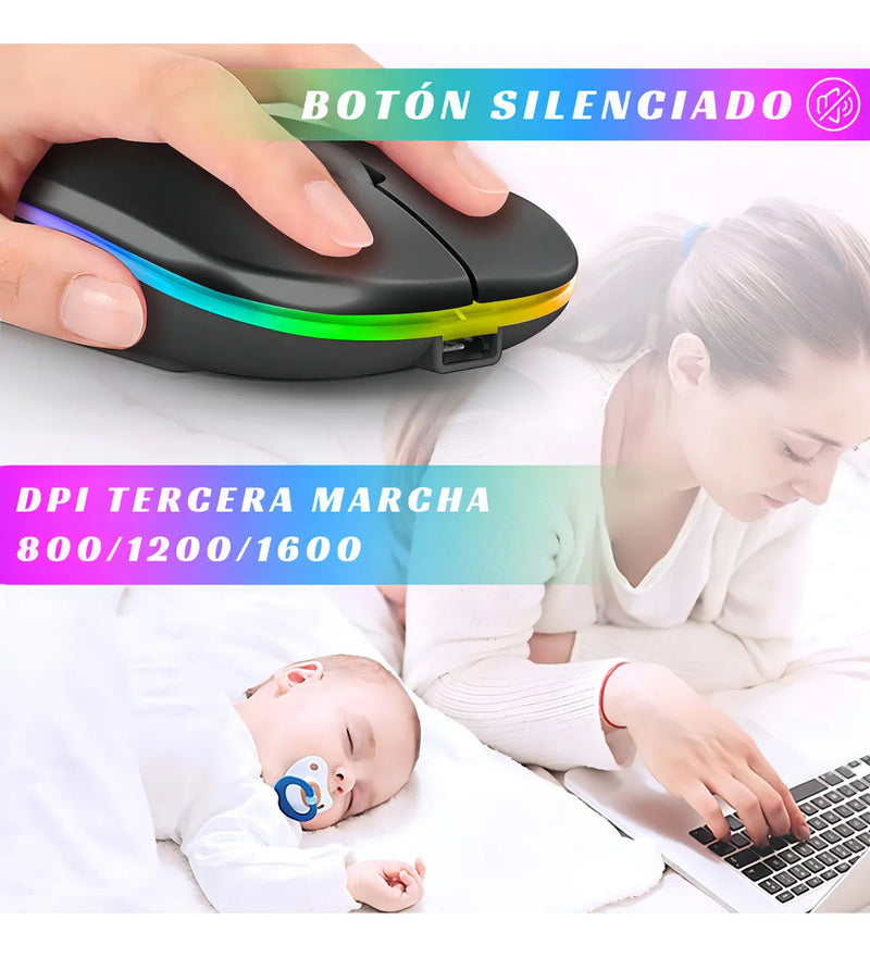 Ratón Inalámbrico Recargable MOYac 2 Piezas, Silencioso, 2.4G y Bluetooth