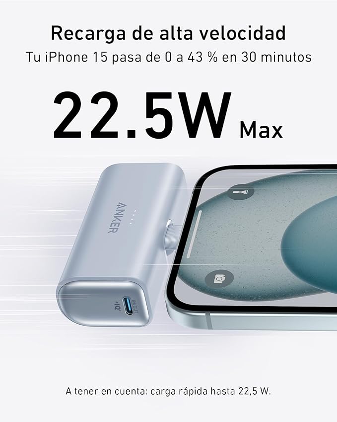 Anker Nano Power Bank 5000 mAh con Conector USB-C Plegable y Carga Rápida 22.5W