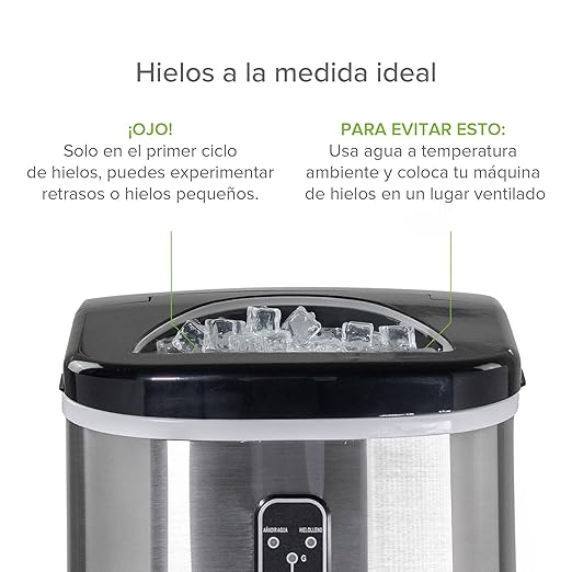 AVERA Máquina de Hielo Tipo Bala, Hasta 12 kg/Día, Acero Inoxidable, Para Casa y Oficina