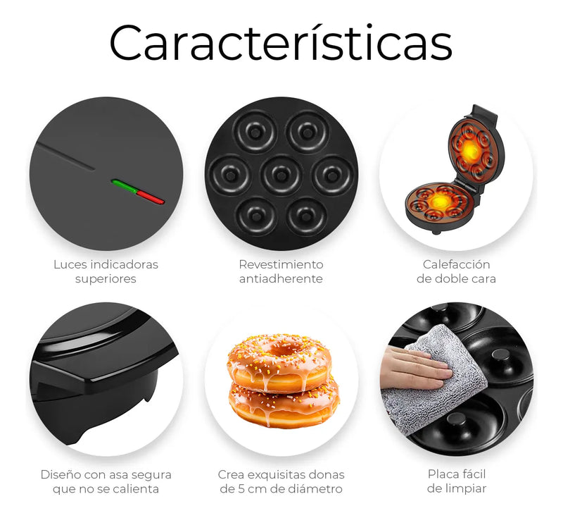 Mini Donera Eléctrica Antiadherente, Prepara Donas Fácil y Rápido