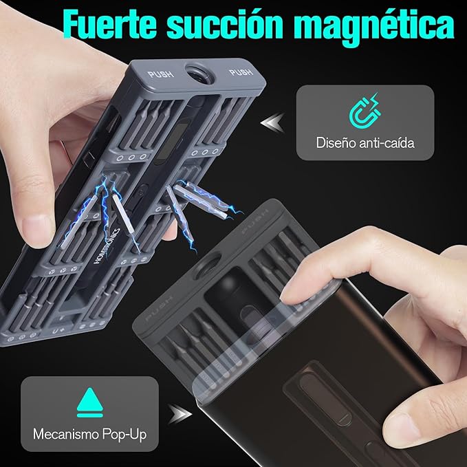 Destornillador Eléctrico de Precisión 52 en 1 Homtronics, Recargable, Inalámbrico y con Luz LED