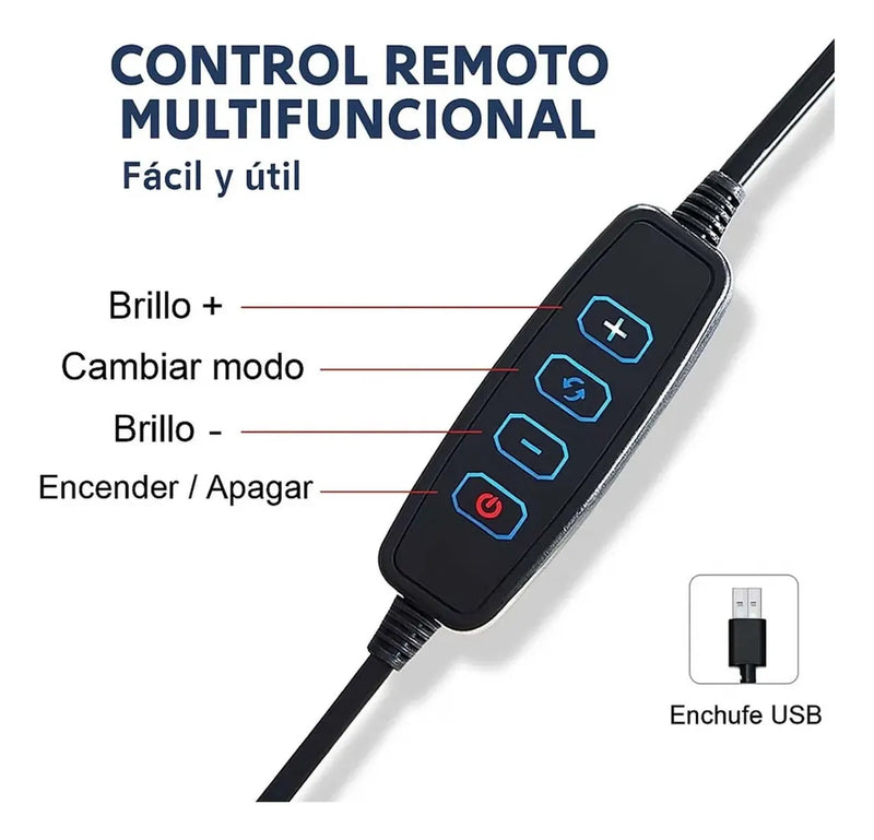 Aro de Luz LED Portátil 10’’ con Trípode y 3 Tonos de Luz