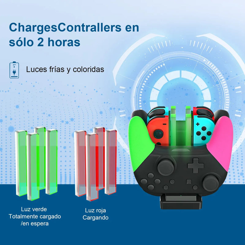 Base de Carga 6 en 1 para Joy-Con Nintendo Switch, Estación de Carga Rápida y Organizador