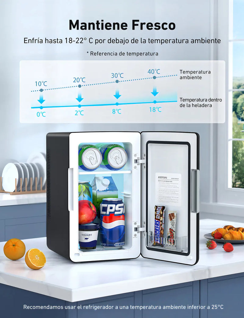 Mini Refrigerador 6L (8 Latas), Frigobar Portátil AC/DC para Habitación, Oficina, Auto y Viaje