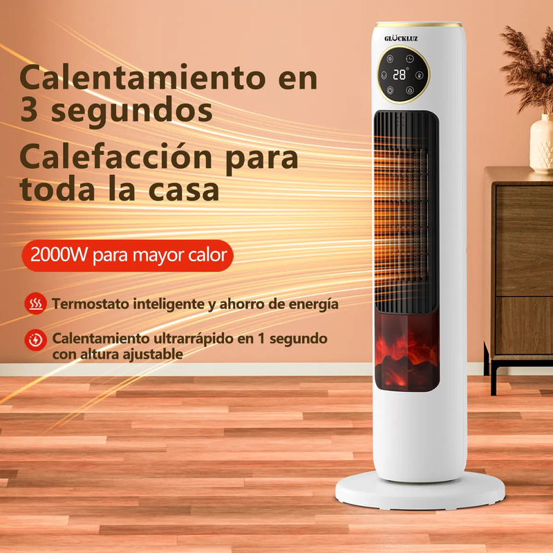 Glückluz Calefactor Eléctrico 2000W con Llama 3D, Calentador Rápido para Hogar