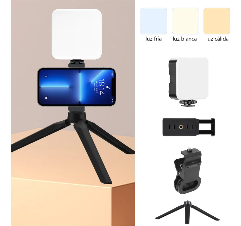 Rgb Led Luz De Video Con Soporte De Teléfono Y Clip De Luz