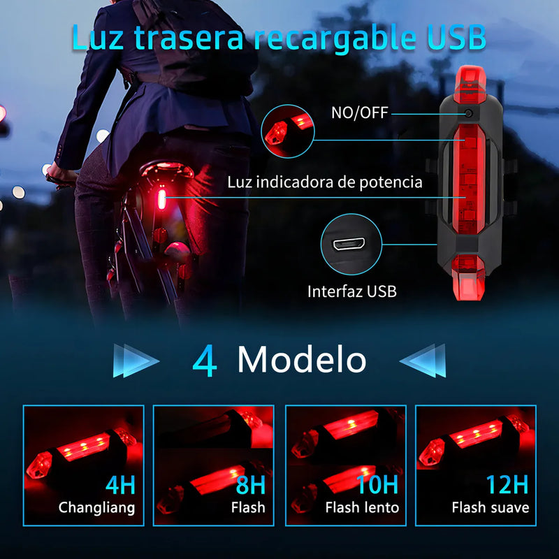 Vanance Luces Solares LED para Bicicleta Recargables, Kit Luz Delantera y Trasera, Impermeable IPX6