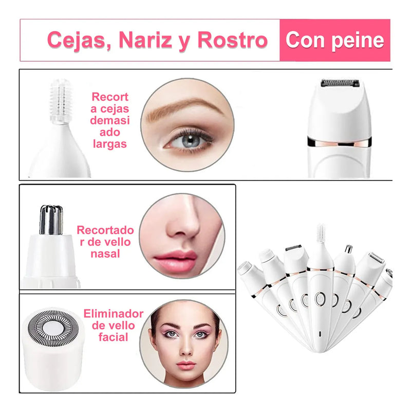 Depiladora Eléctrica Multifuncional 7 en 1 para Mujer, Kit Completo