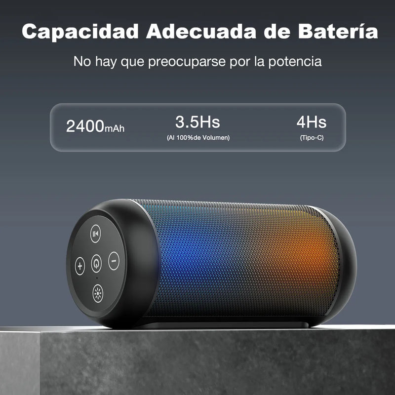 Bocina Bluetooth Portátil con Subwoofer y Luces RGB, Altavoz Inalámbrico USB/TF/AUX