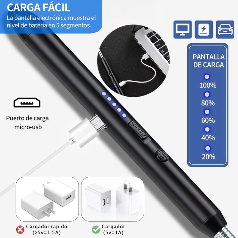 Set de 3 Encendedores Eléctricos USB Recargables, Plasma con Pantalla LED y Cuello Flexible 360°
