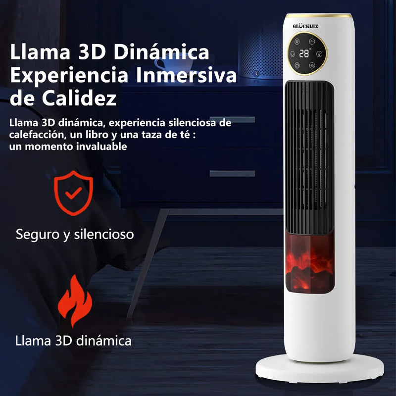 Glückluz Calefactor Eléctrico 2000W con Llama 3D, Calentador Rápido para Hogar