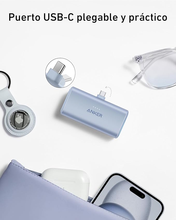 Anker Nano Power Bank 5000 mAh con Conector USB-C Plegable y Carga Rápida 22.5W
