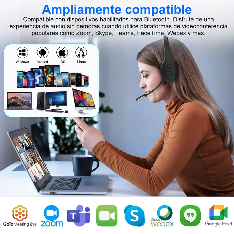 Audífonos Bluetooth de Diadema con Micrófono Tipo Call Center