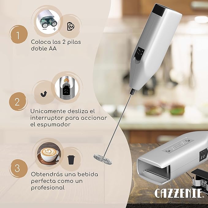 Cazzenie Espumador de Leche Eléctrico de Acero Inoxidable, Batidor de Mano