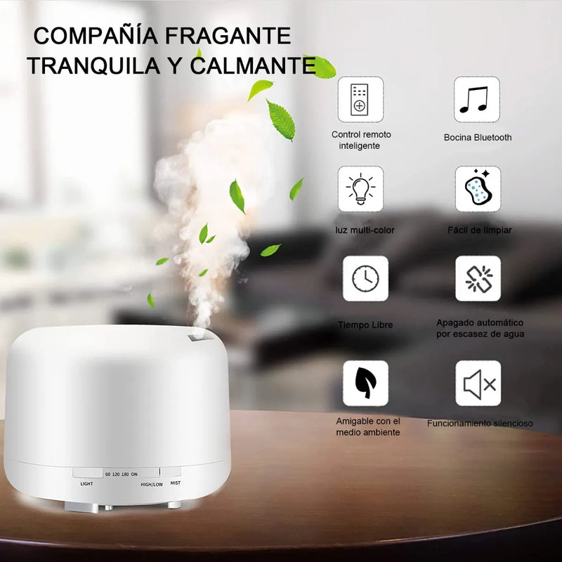 Difusor de Aroma Inteligente 500ml con Bluetooth, Humidificador Ultrasónico Blanco LED