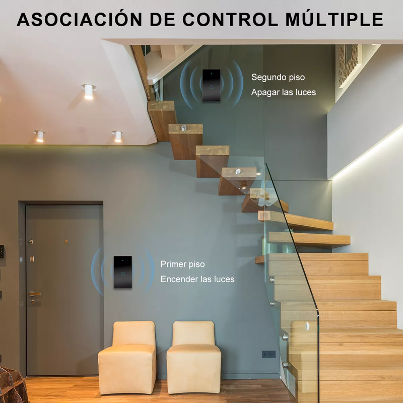 Interruptor Inteligente WiFi Táctil con Control por App y Voz, Vidrio Templado, Fácil Instalación