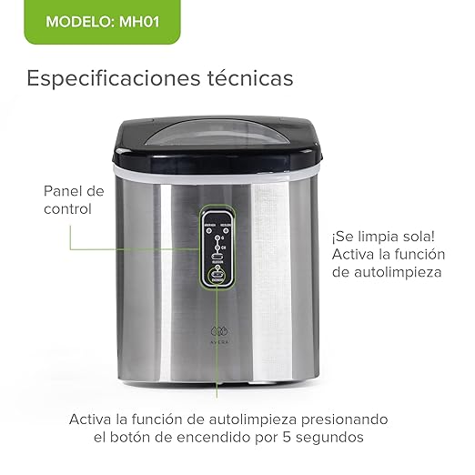 AVERA Máquina de Hielo Tipo Bala, Hasta 12 kg/Día, Acero Inoxidable, Para Casa y Oficina
