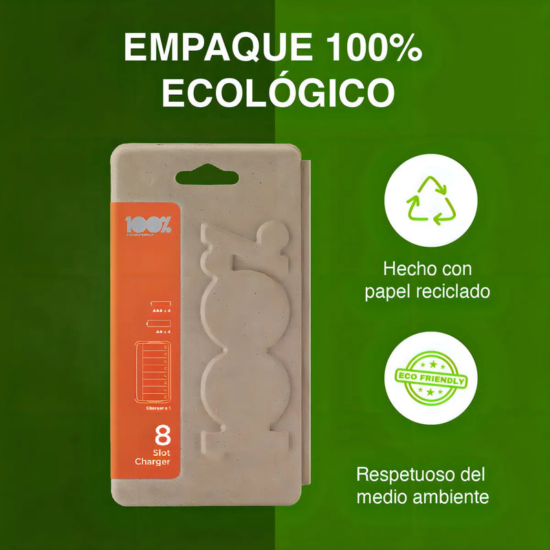 Cargador de Pilas AA y AAA con 8 Ranuras USB + 8 Pilas Incluidas