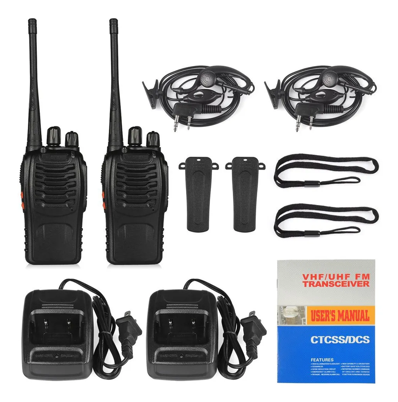2 Radios Walkie Talkie BF-888S UHF Recargables con Linterna y Audífonos