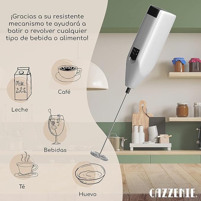 Cazzenie Espumador de Leche Eléctrico de Acero Inoxidable, Batidor de Mano