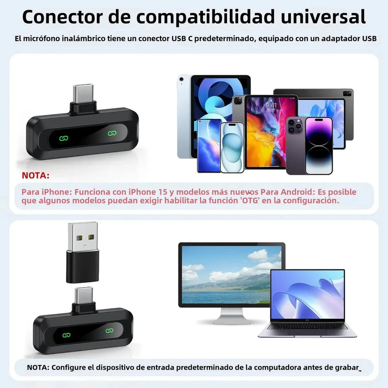 Micrófono Lavalier Inalámbrico Vidabee, Condensador Omnidireccional