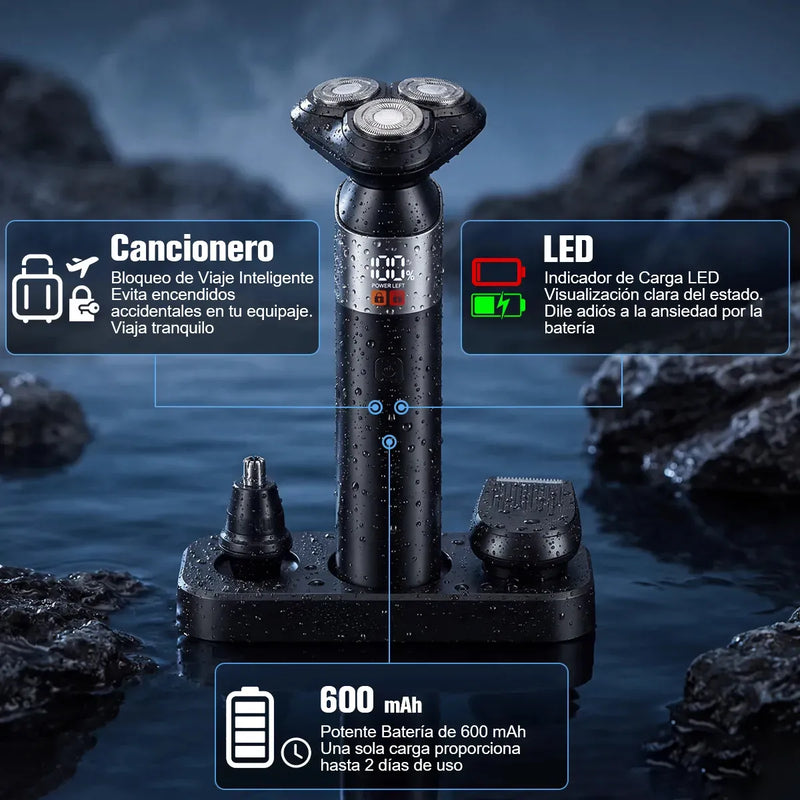 Rasuradora Eléctrica Hombre IPX7 Recargable Kit 3 en 1 Barba y Nariz