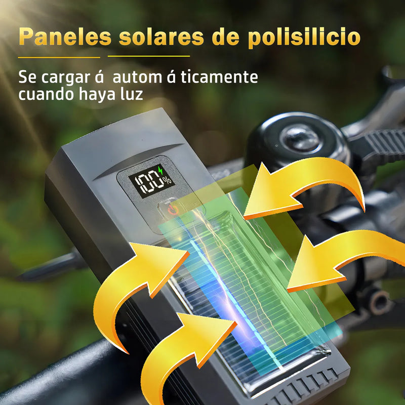 Vanance Luces Solares LED para Bicicleta Recargables, Kit Luz Delantera y Trasera, Impermeable IPX6