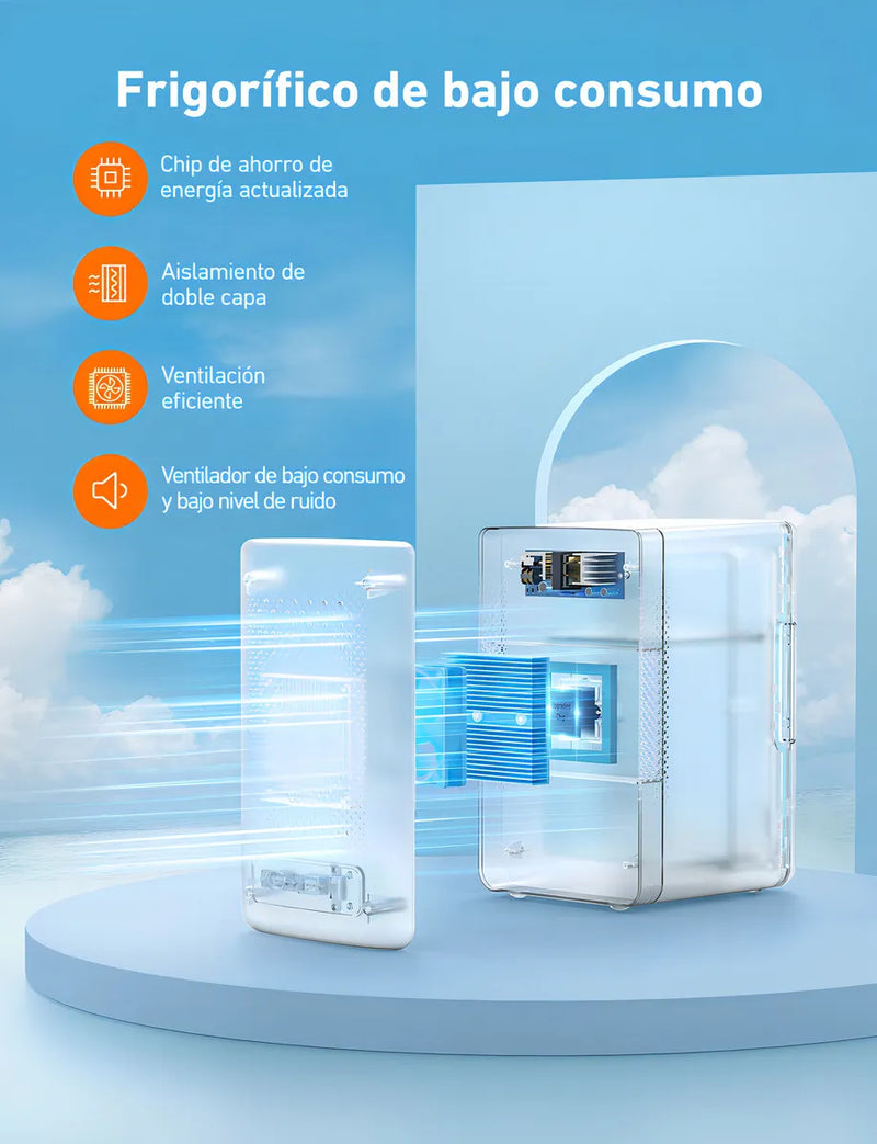 Mini Refrigerador 6L (8 Latas), Frigobar Portátil AC/DC para Habitación, Oficina, Auto y Viaje