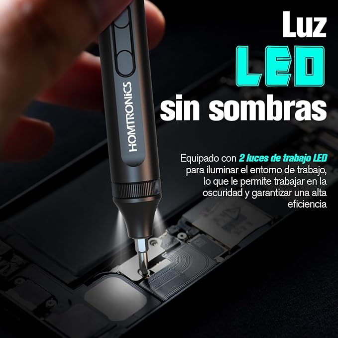 Destornillador Eléctrico de Precisión 52 en 1 Homtronics, Recargable, Inalámbrico y con Luz LED