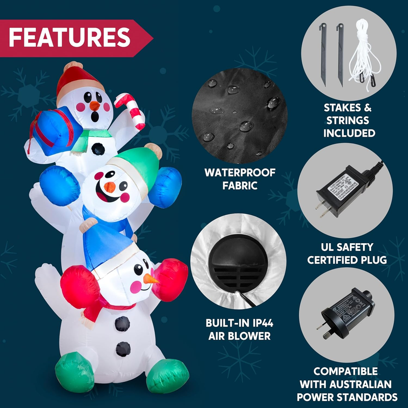 Muñeco de Nieve Inflable 1.8m con Luces LED Navidad Exterior e Interior