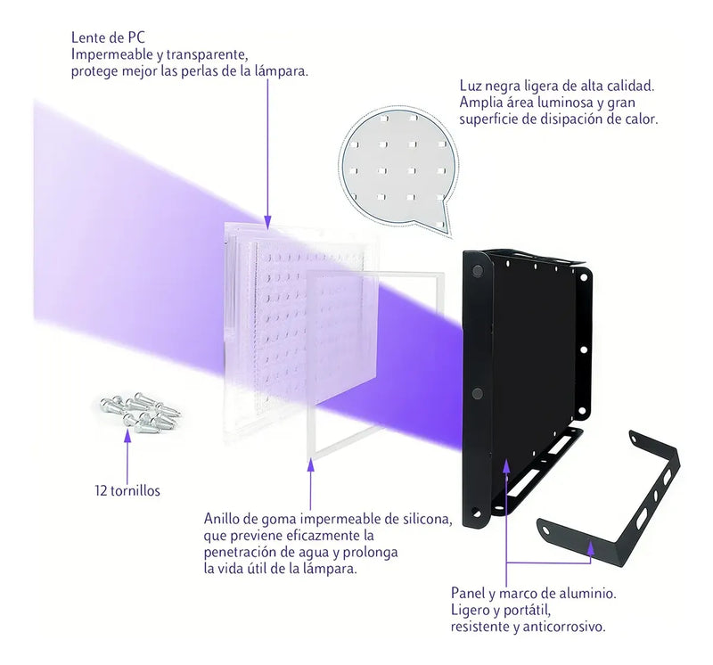 Kit 2 Reflectores LED UV 50W para Fiestas y Eventos