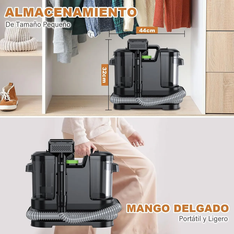 Aspiradora Extractora Profesional 16KPA para Alfombras y Tapicería, Tanques 1.8L + 1.3L