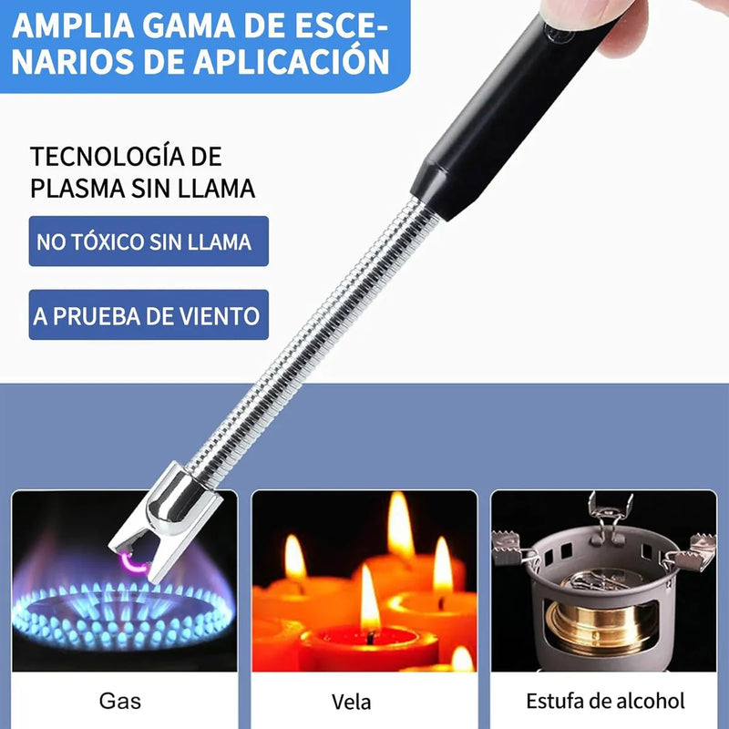 Set de 3 Encendedores Eléctricos USB Recargables, Plasma con Pantalla LED y Cuello Flexible 360°