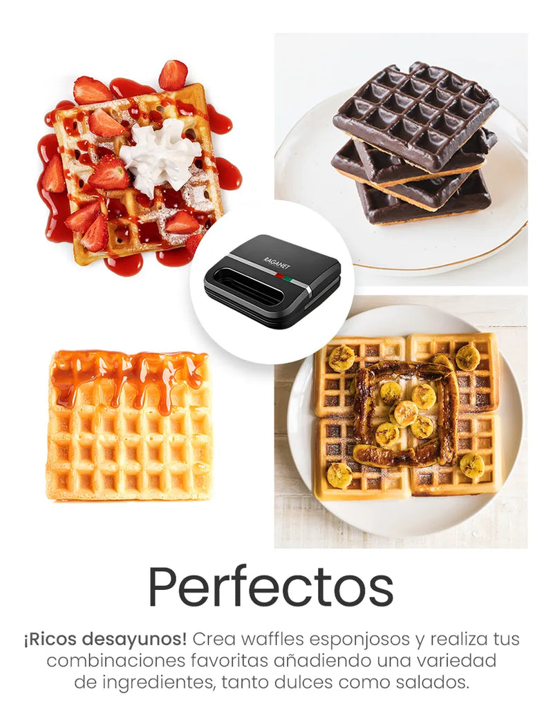 Waflera Eléctrica Antiadherente de 2 Cuadrados, Fácil de Limpiar