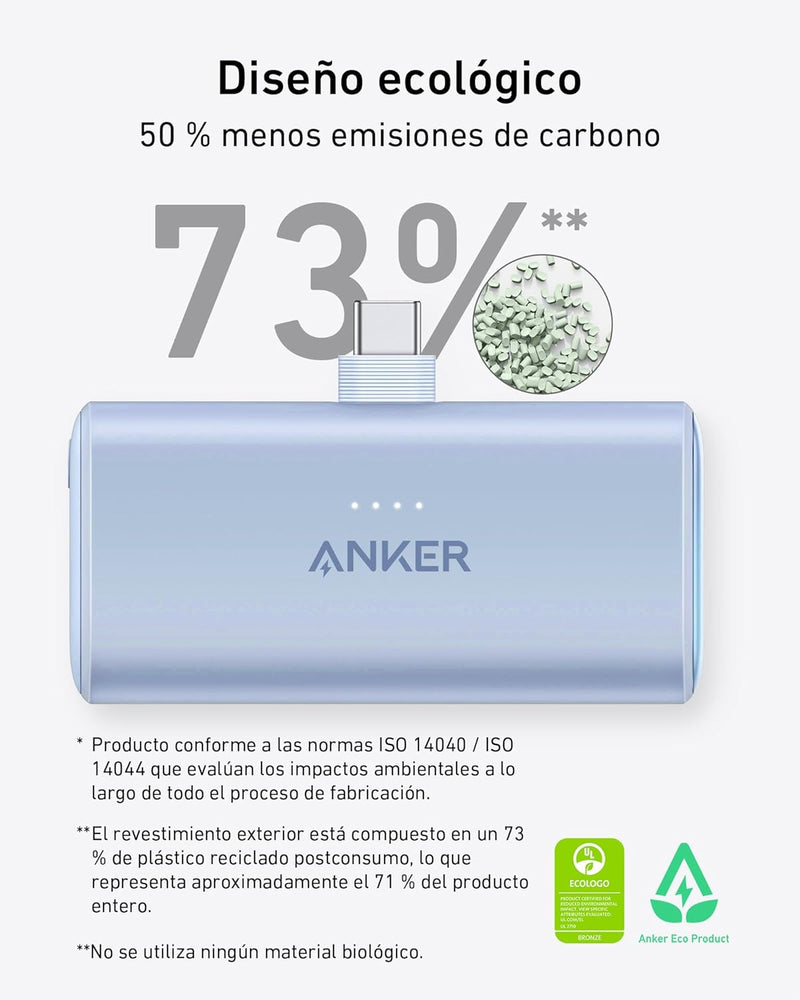 Anker Nano Power Bank 5000 mAh con Conector USB-C Plegable y Carga Rápida 22.5W