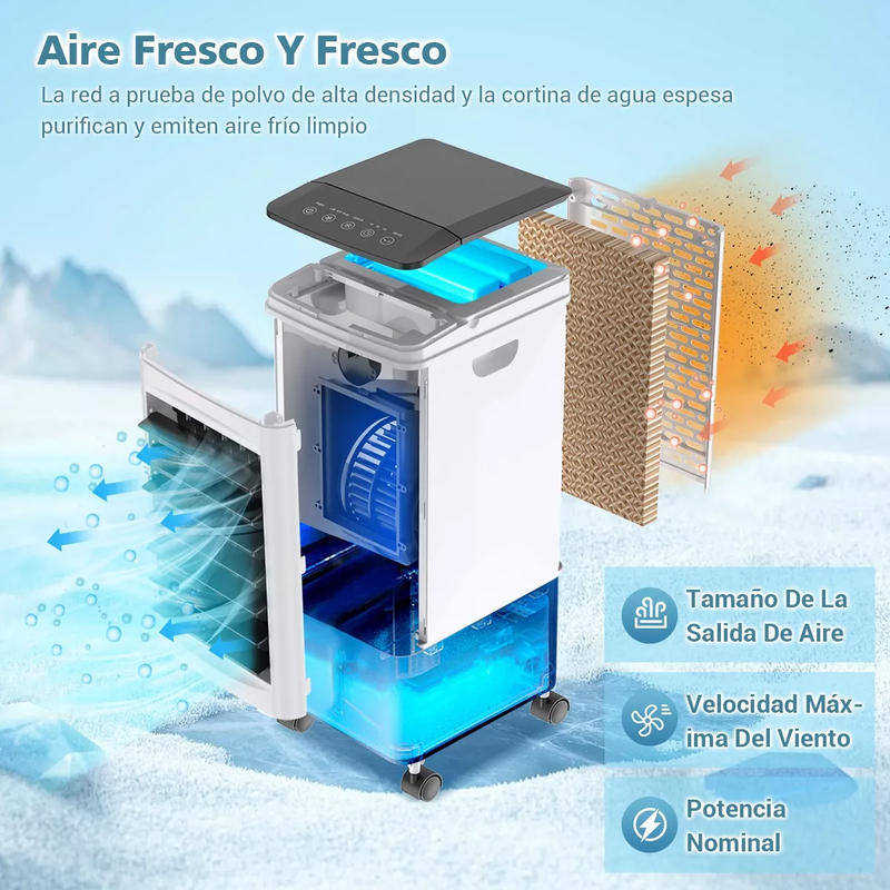 Enfriador De Aire Acondicionado Portátil Ventilador Frío 6L, 3 en 1