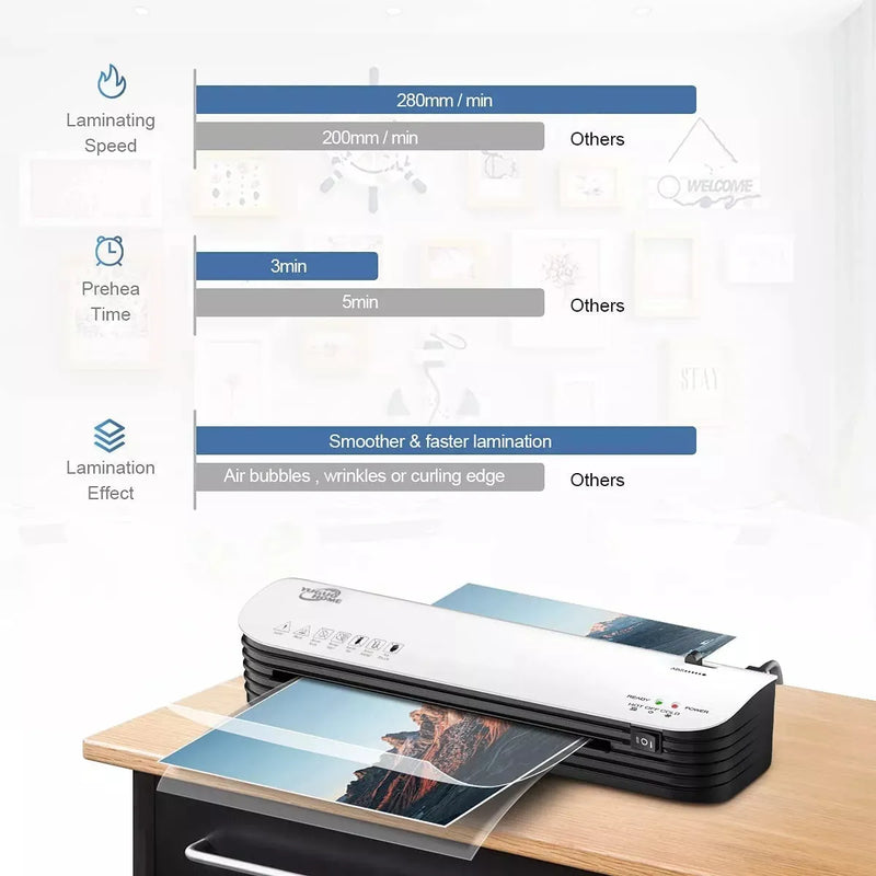 Laminadora Yuguo Home SL299 9”, Enmicadora Frío/Calor con 300 Micas y Cortador de Papel A4