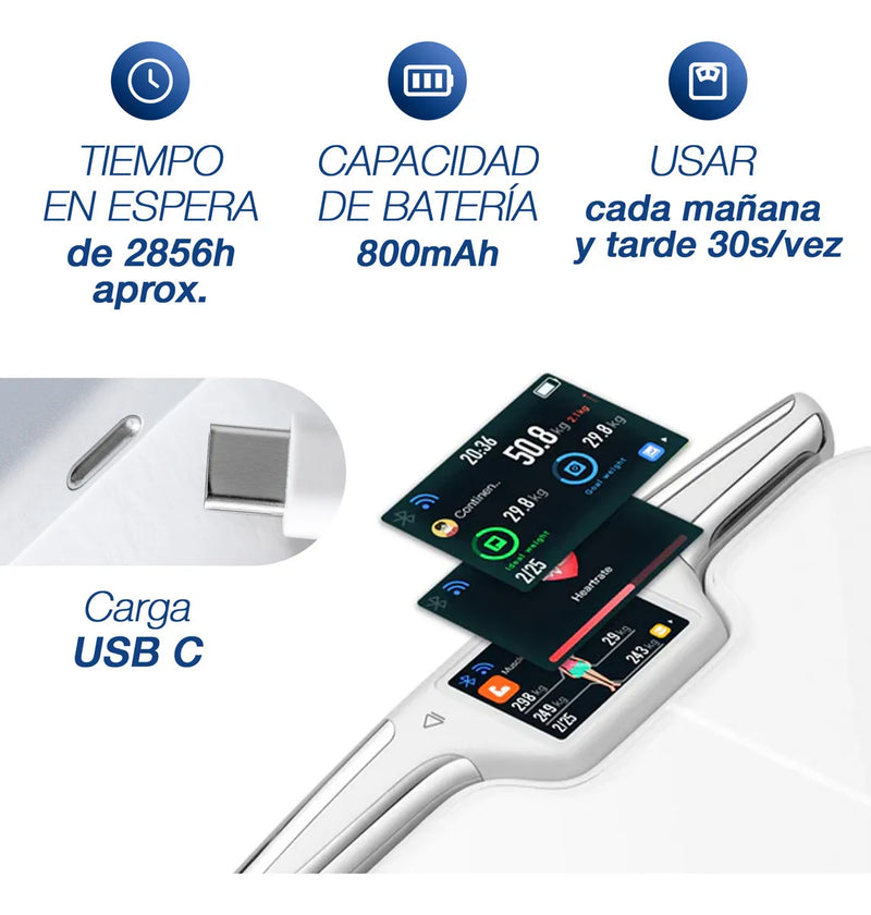 Báscula Digital Inteligente Zoma 180kg con Bluetooth y WiFi, Vidrio Templado, Pantalla LED