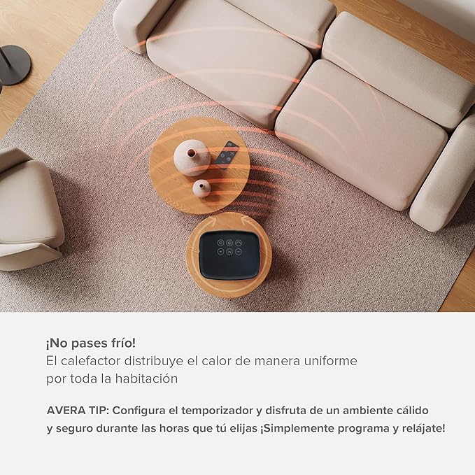 Calentador Eléctrico Portátil AVERA CAL03 con Control Remoto, Pantalla Digital y 2 Potencias