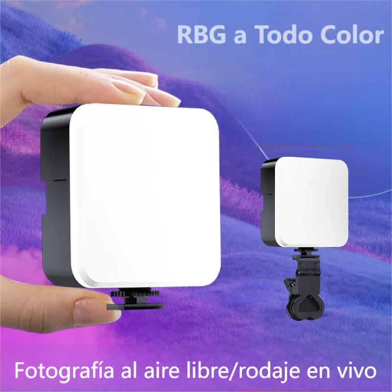 Rgb Led Luz De Video Con Soporte De Teléfono Y Clip De Luz
