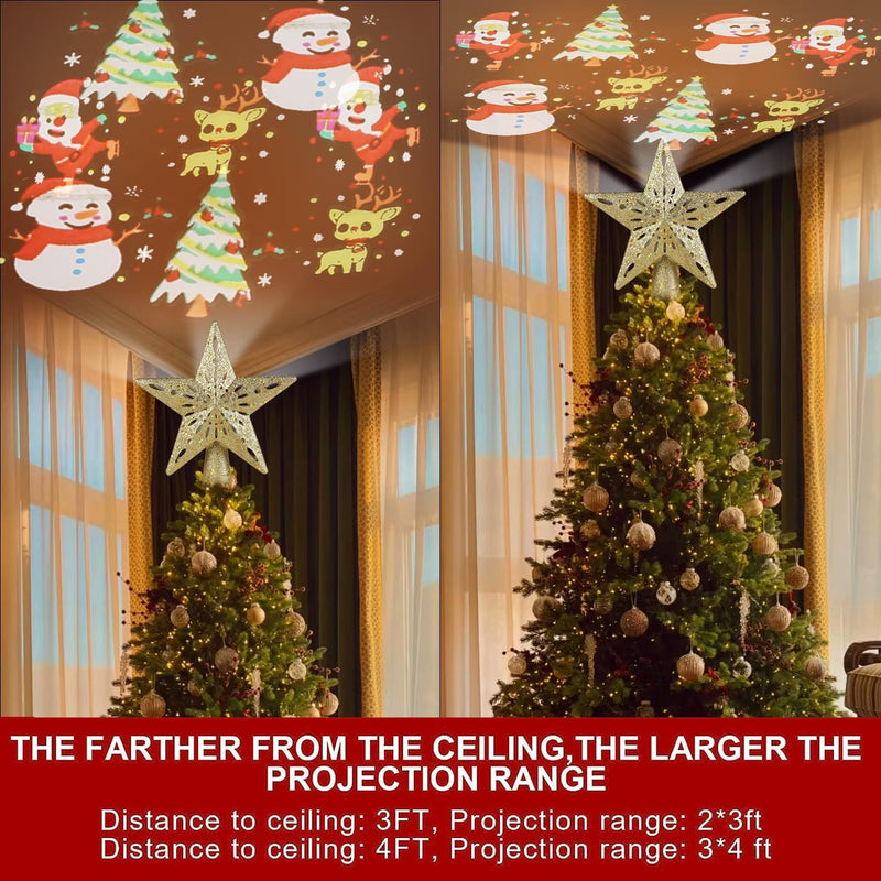 Proyector LED de Navidad 360° con 6 Patrones, Copos de Nieve y Estrellas en 3D