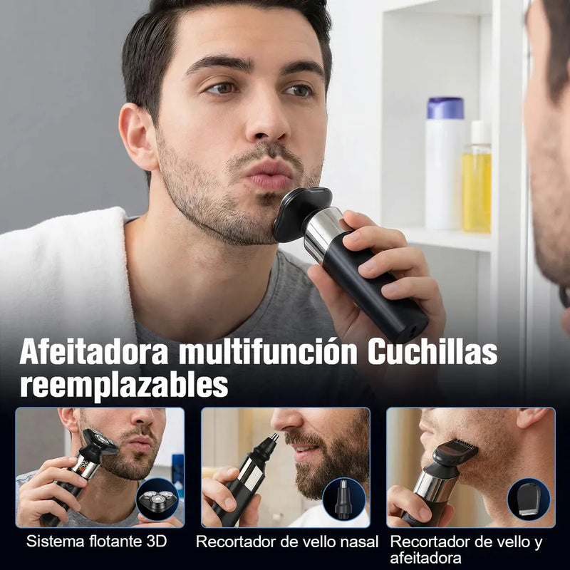 Rasuradora Eléctrica Hombre IPX7 Recargable Kit 3 en 1 Barba y Nariz